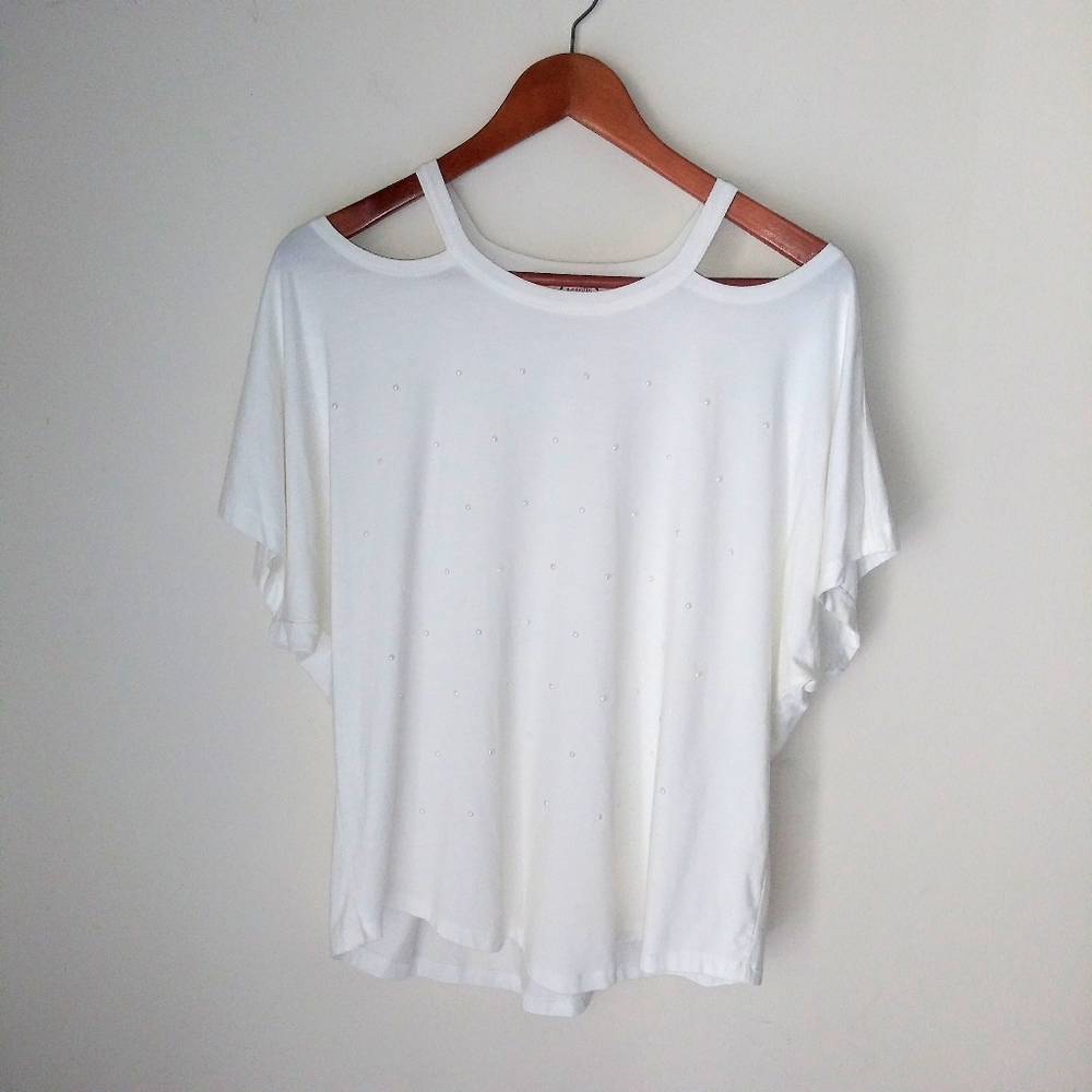 Nanette Lapore White And Pearls Cold Shoulder Blouse Size Large - Picture 3 of 6
